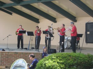 The Sounding Brass Quintet plays a summer concert at the Bel Air Bandshell.